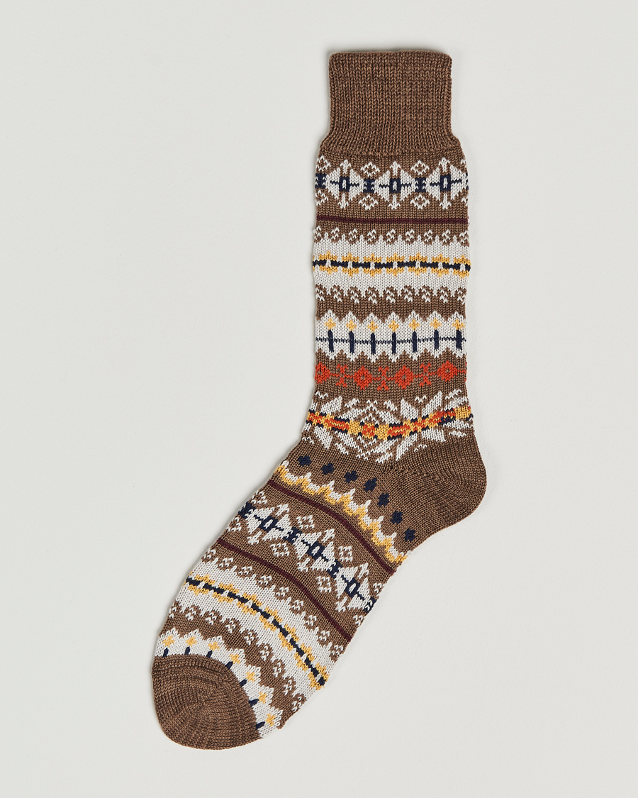 Herren | Unterwäsche | Drake's | Fairisle Wool/Cotton Socks Brown