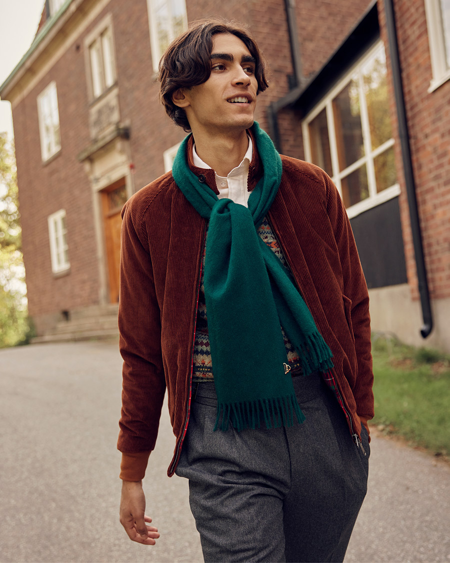 Herren | Drake's Geelongora Tasselled Scarf Green | Drake's | Geelongora Tasselled Scarf Green