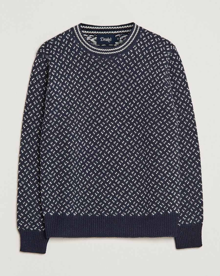 Herren | Pullover | Drake's | Norwegian Wool/Alpaca Crew Navy