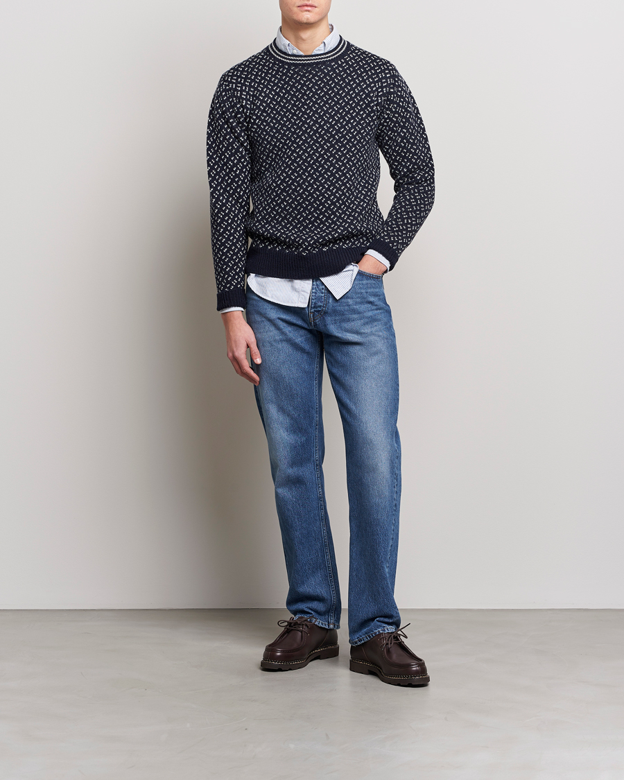 Herren | Pullover | Drake's | Norwegian Wool/Alpaca Crew Navy