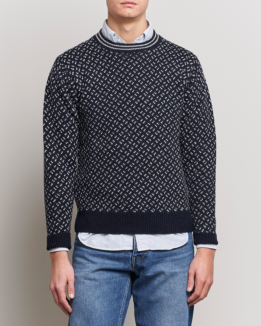 Herren | Pullover | Drake's | Norwegian Wool/Alpaca Crew Navy