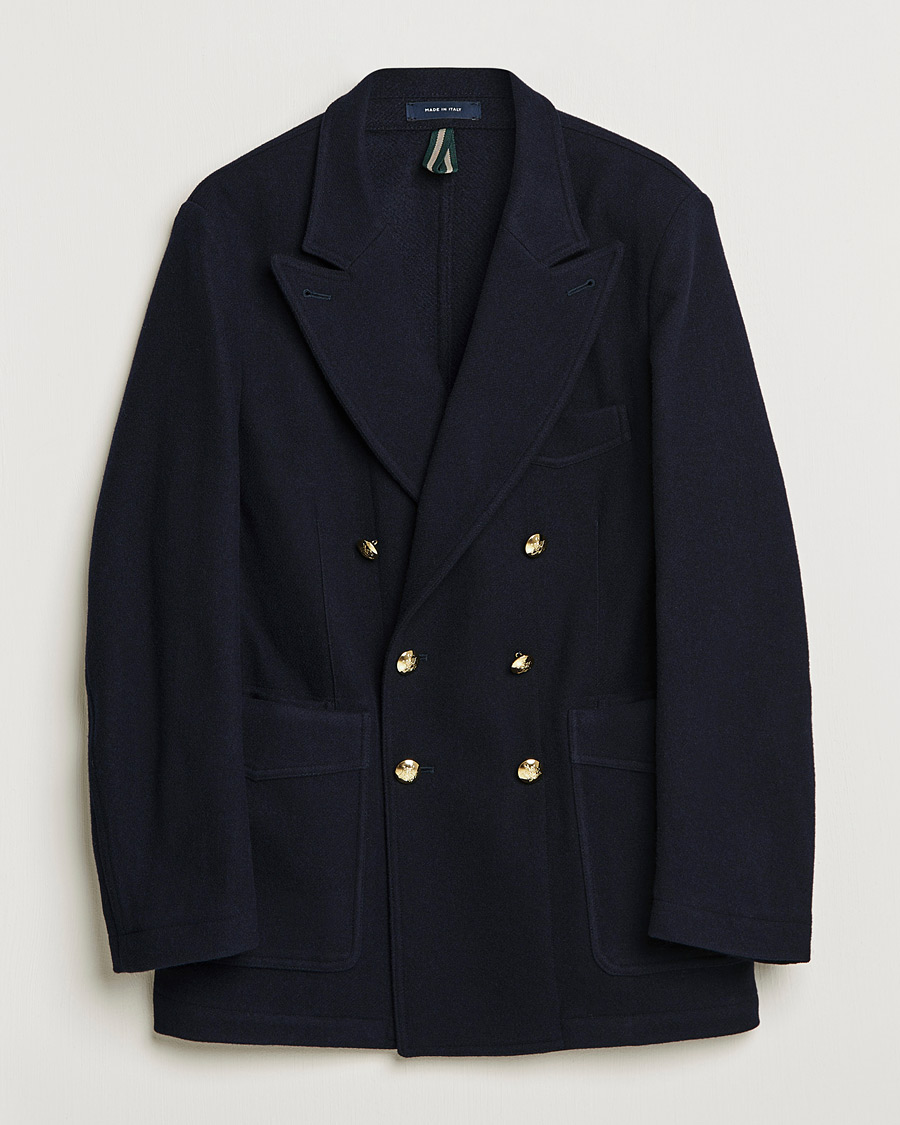 Herren | Sakkos | Drake's | MKIII Double Breasted Wool/Flannel Blazer Navy