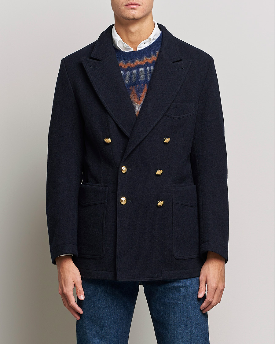 Herren | Sakkos | Drake's | MKIII Double Breasted Wool/Flannel Blazer Navy