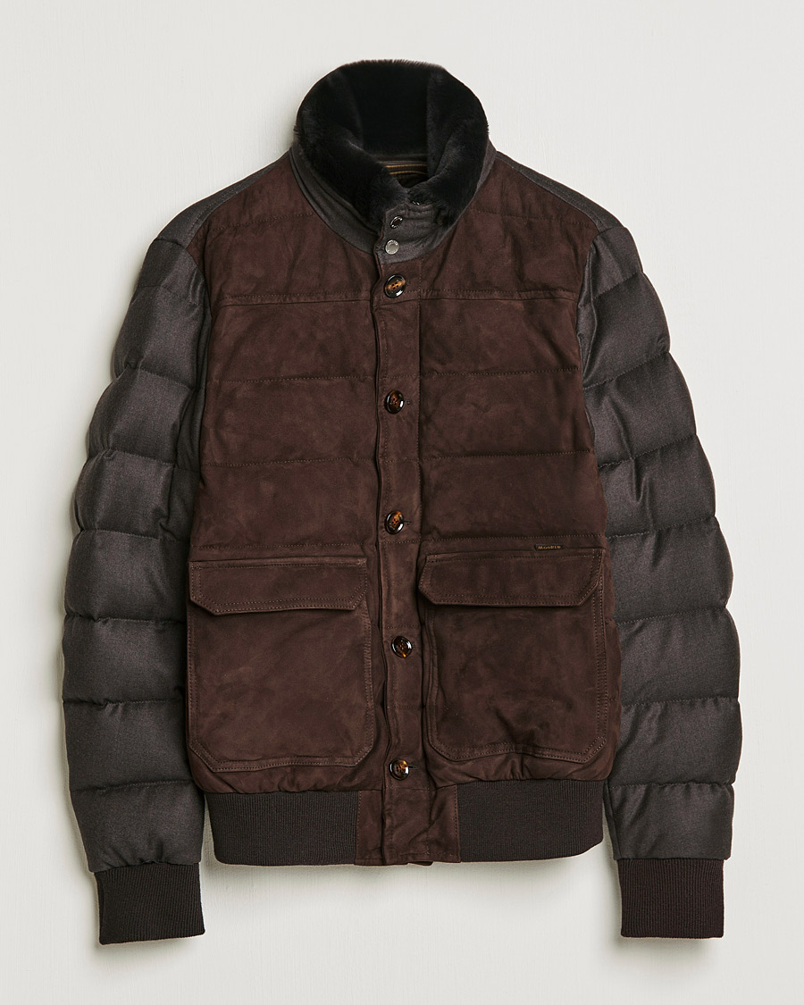 Herren | Jacken | MooRER | Fantoni Wool/Cashmere Suede Bomber Jacket Dark Brown