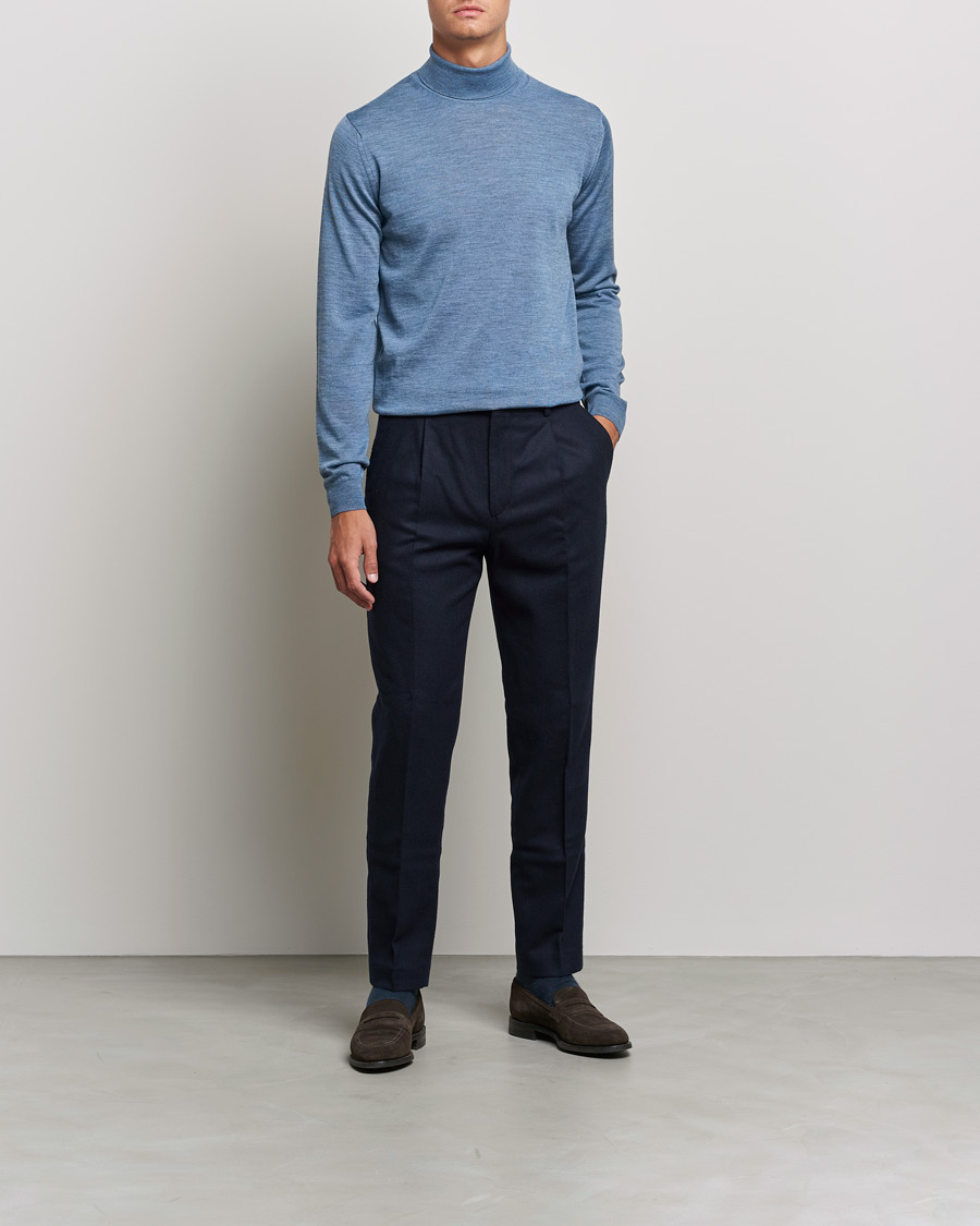 Herren | Pullover | Stenströms | Fine Merino Rollneck Light Blue