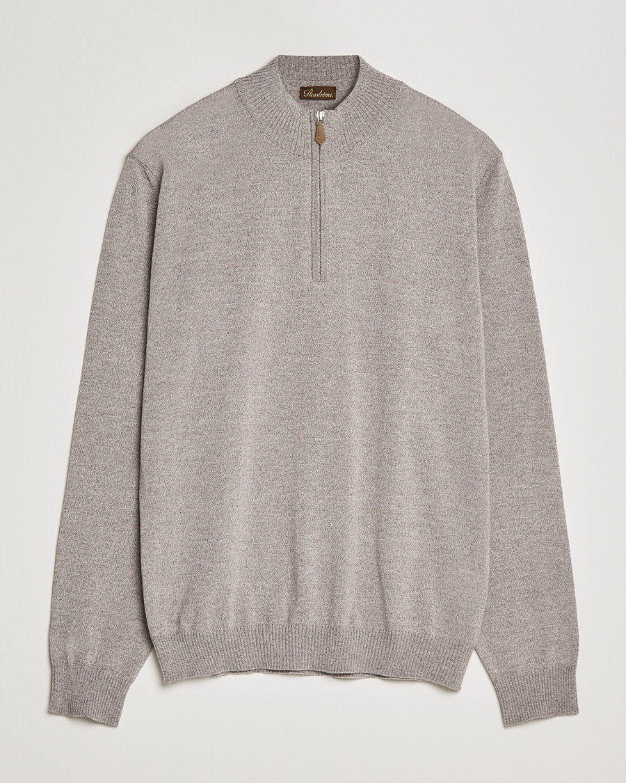 Herren | Pullover | Stenströms | Merino Wool Half Zip Beige Mouliné