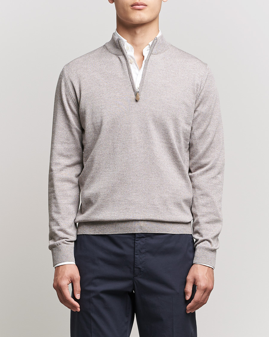 Herren | Pullover | Stenströms | Merino Wool Half Zip Beige Mouliné