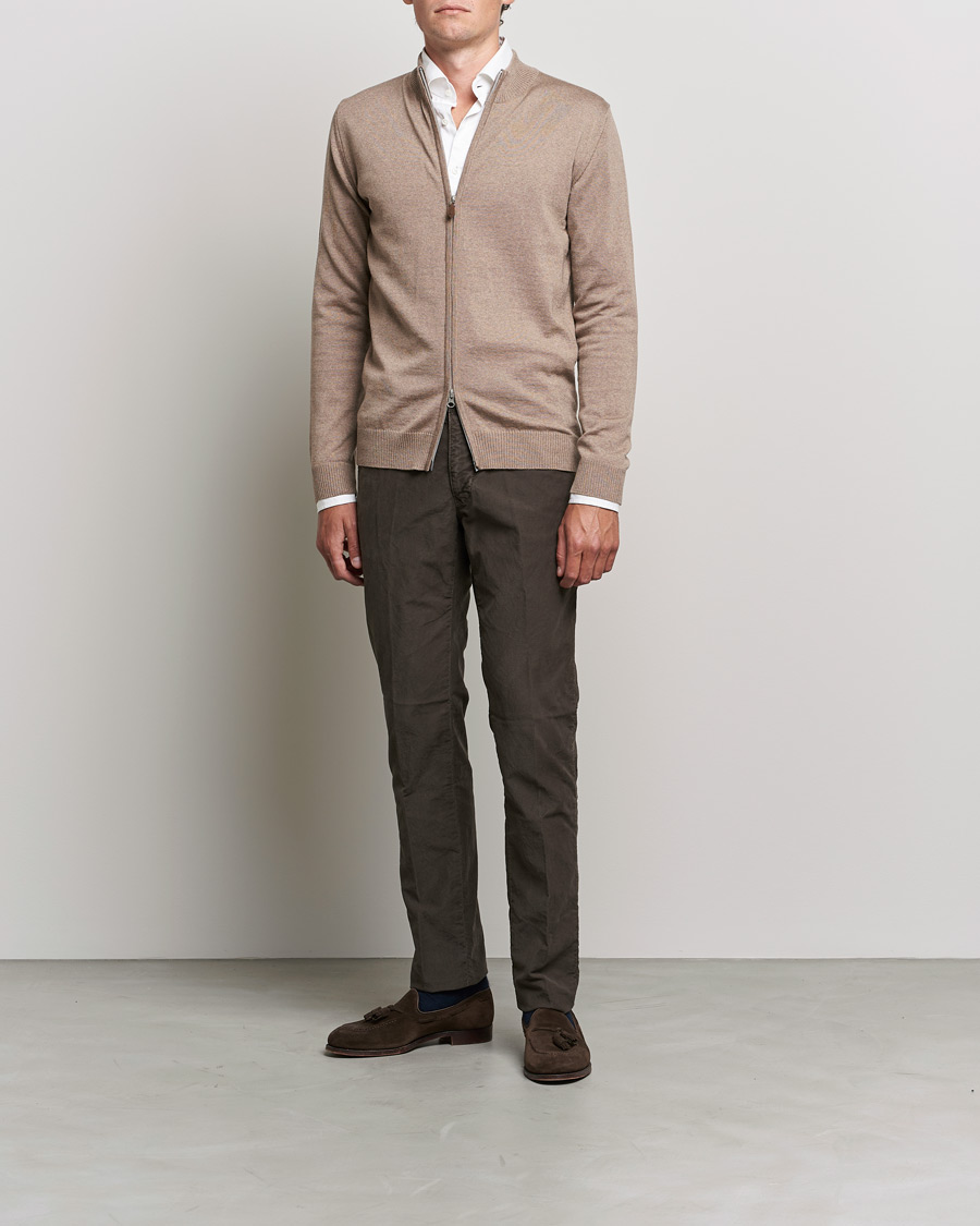 Herren | Pullover | Stenströms | Merino Full Zip Camel