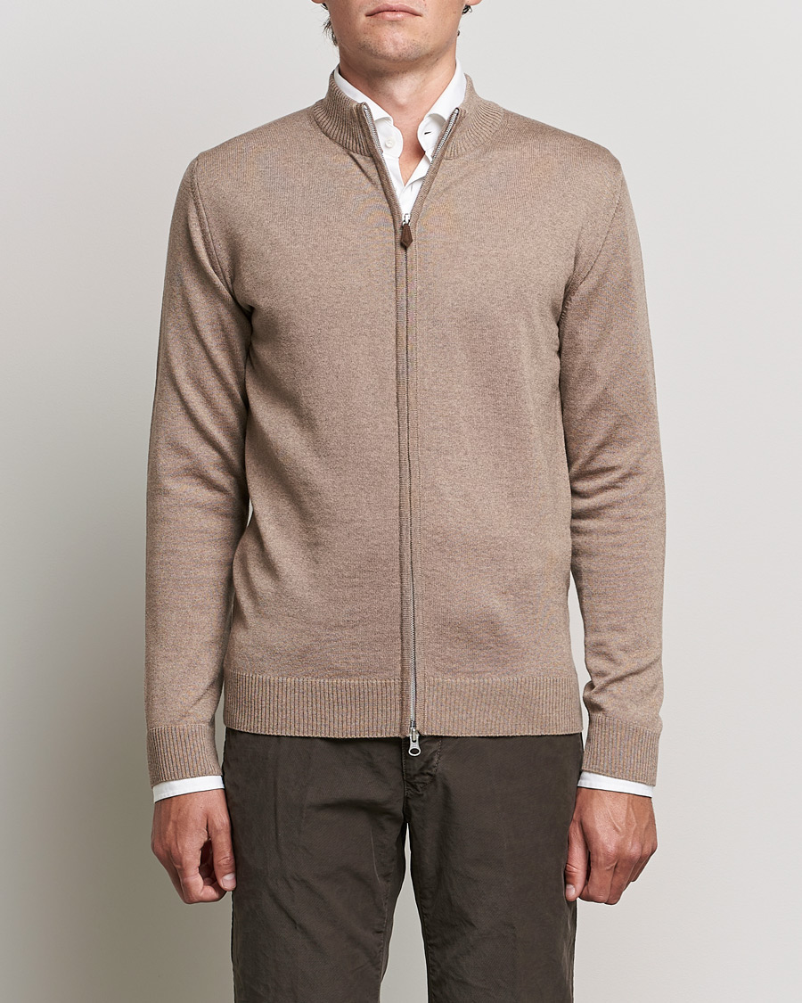 Herren | Pullover | Stenströms | Merino Full Zip Camel