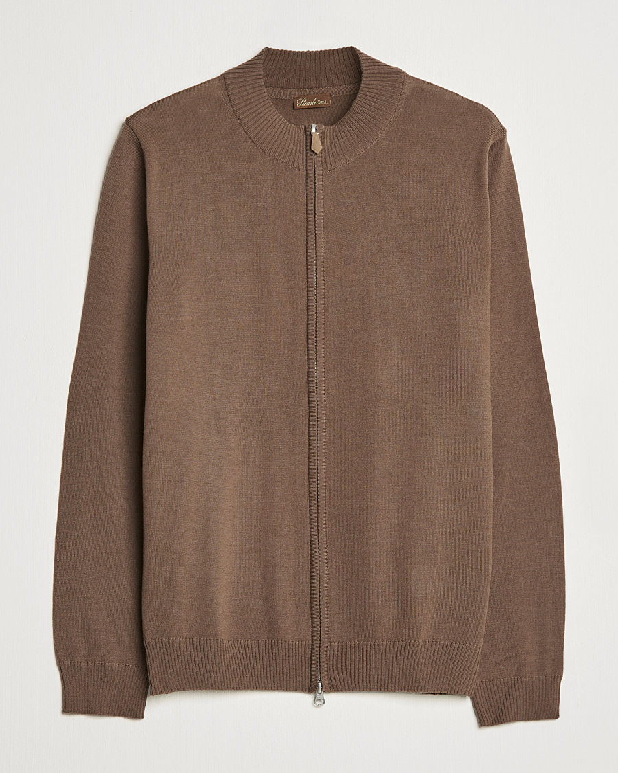 Herren | Pullover | Stenströms | Merino Full Zip Brown