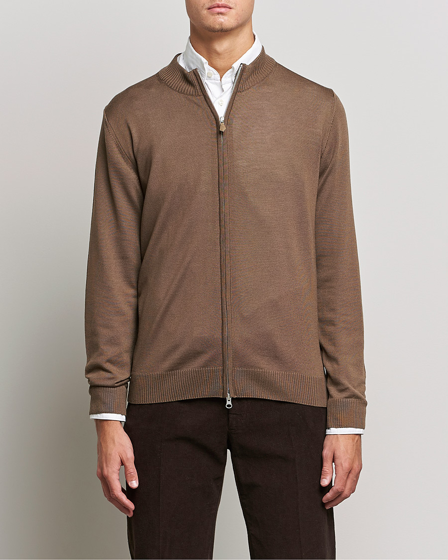 Herren | Pullover | Stenströms | Merino Full Zip Brown