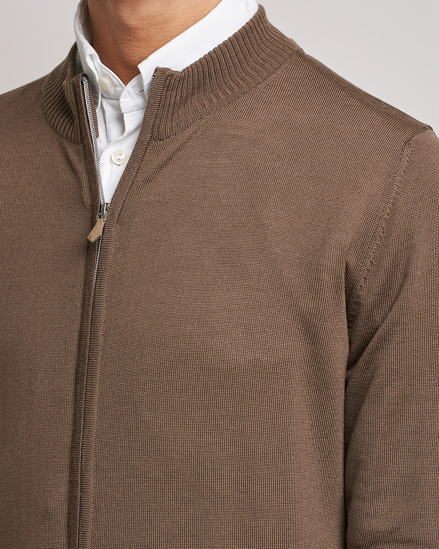 Herren | Pullover | Stenströms | Merino Full Zip Brown