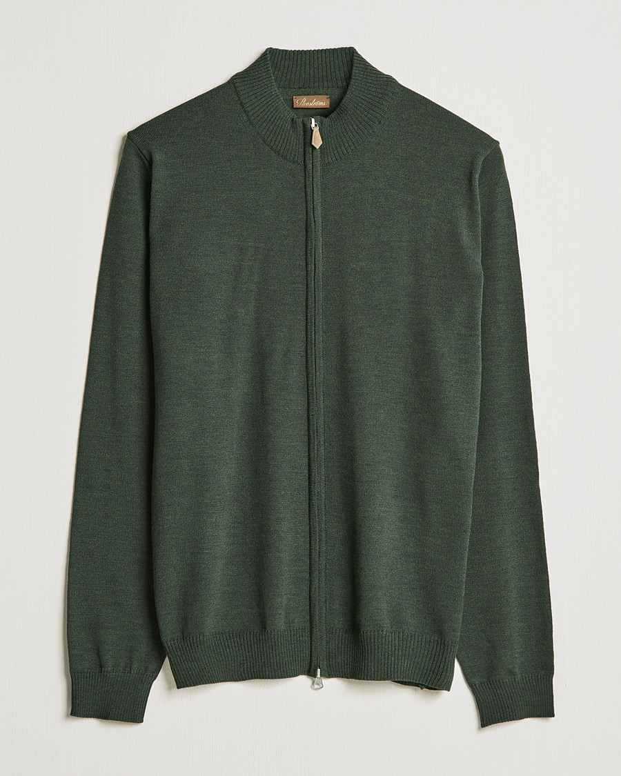 Herren | Pullover | Stenströms | Merino Full Zip Dark Green