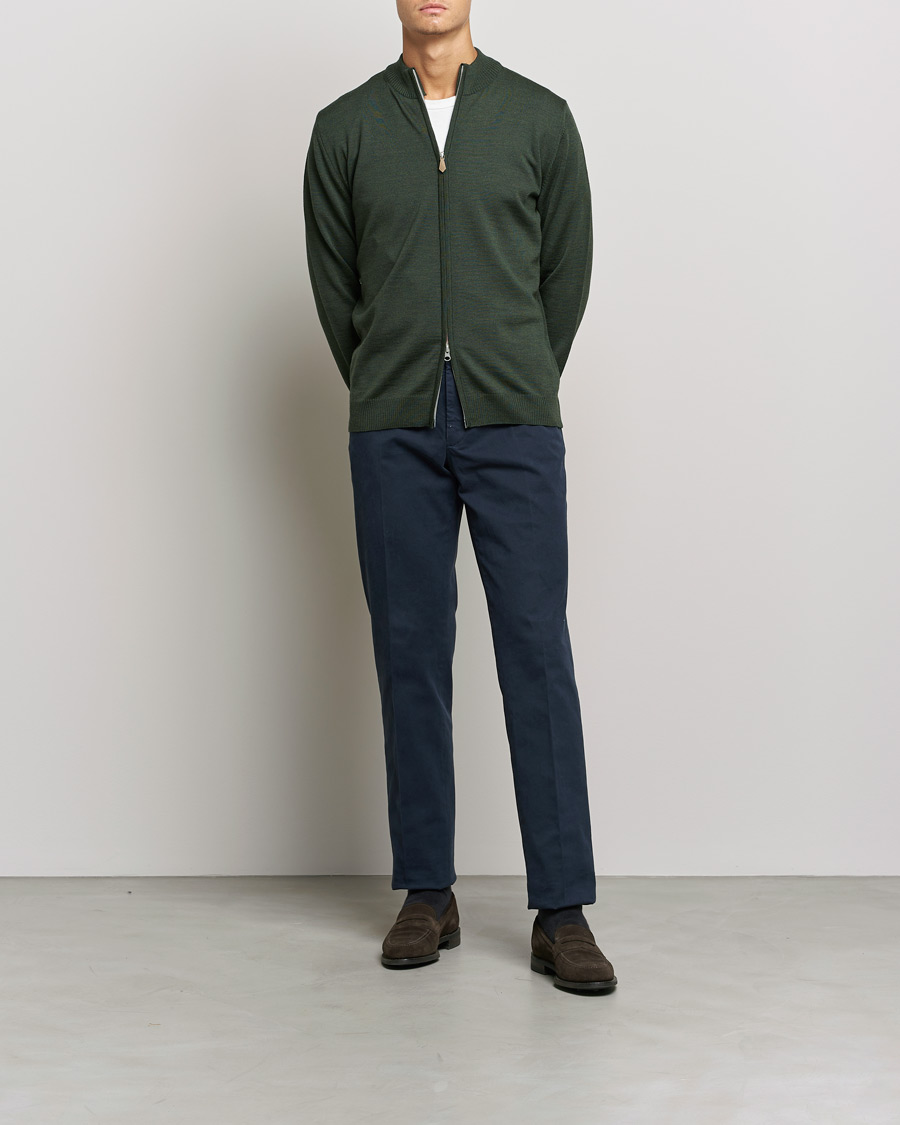 Herren | Pullover | Stenströms | Merino Full Zip Dark Green