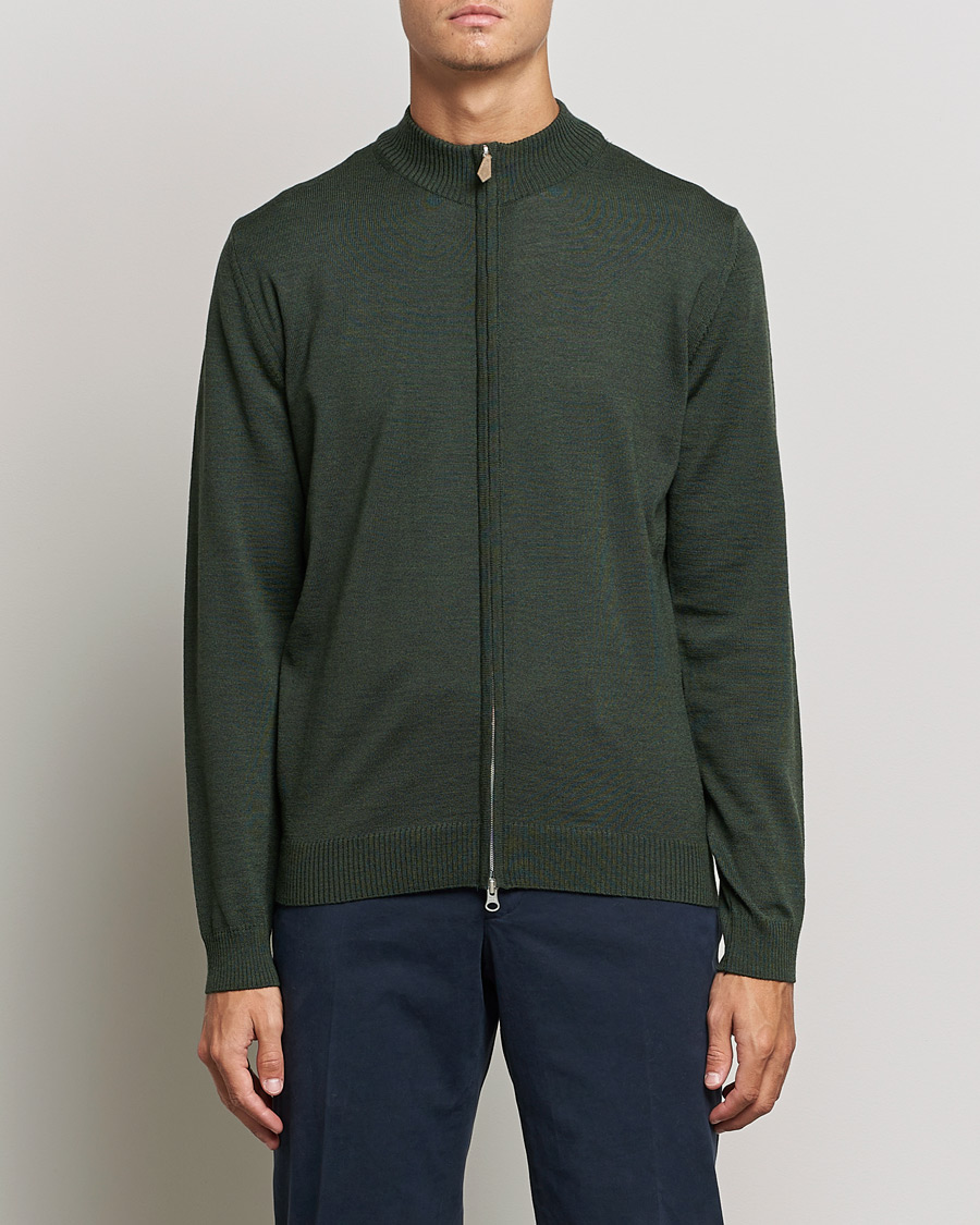 Herren | Pullover | Stenströms | Merino Full Zip Dark Green
