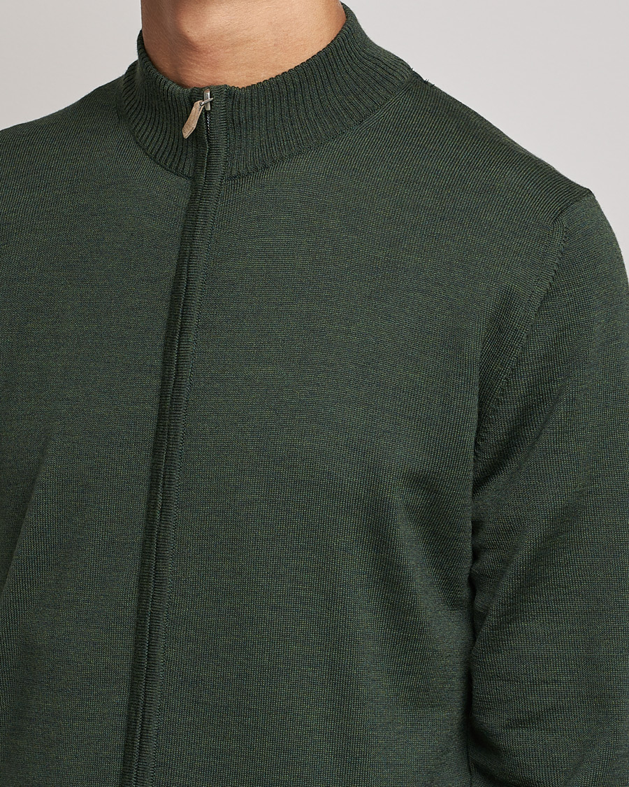 Herren | Pullover | Stenströms | Merino Full Zip Dark Green
