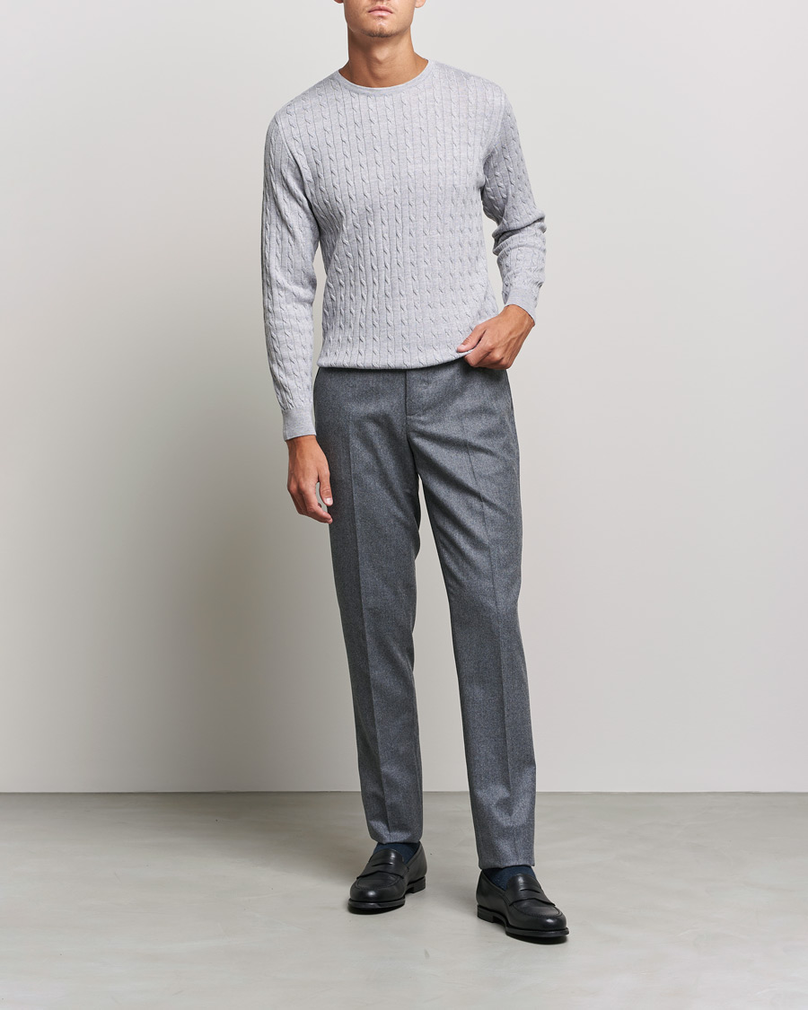 Herren | Pullover | Stenströms | Merino Cable Crew Neck Light Grey