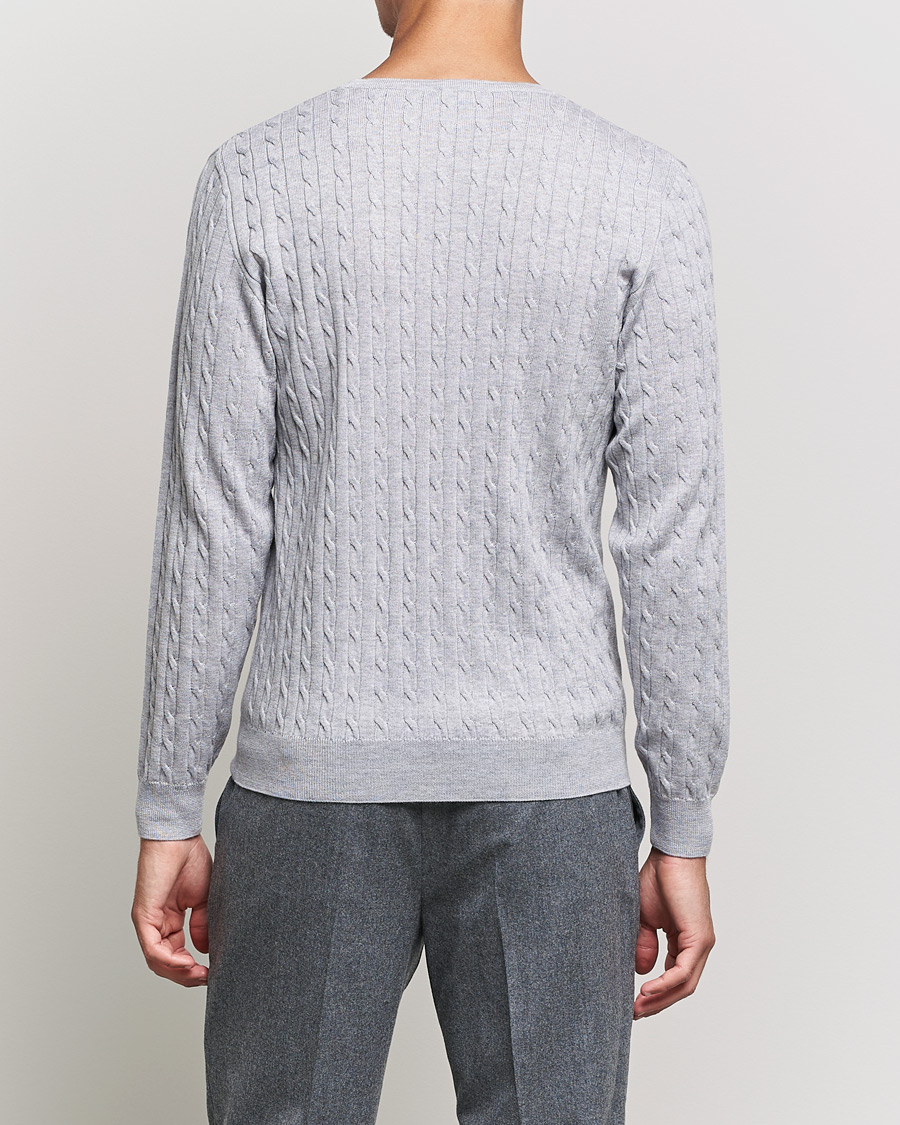 Herren | Pullover | Stenströms | Merino Cable Crew Neck Light Grey