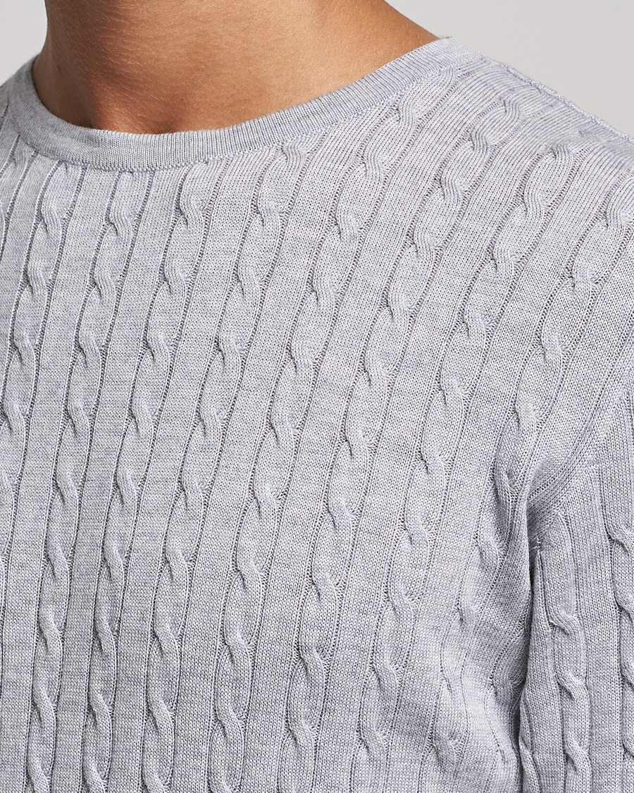 Herren | Pullover | Stenströms | Merino Cable Crew Neck Light Grey