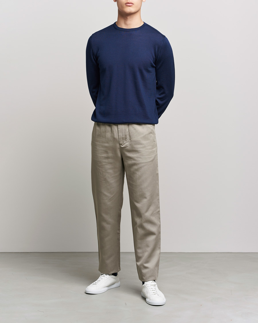 Herren | Pullover | Stenströms | Merino Crew Neck Navy