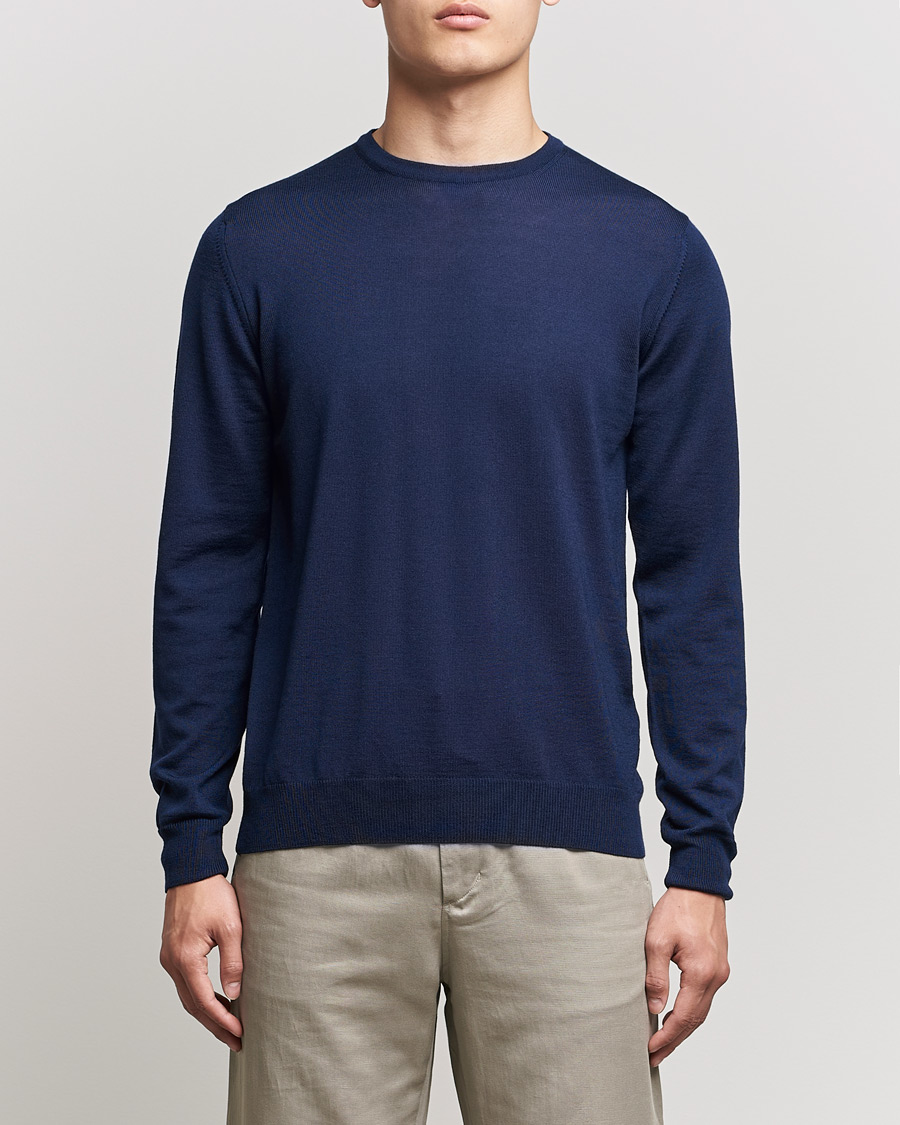 Herren | Pullover | Stenströms | Merino Crew Neck Navy