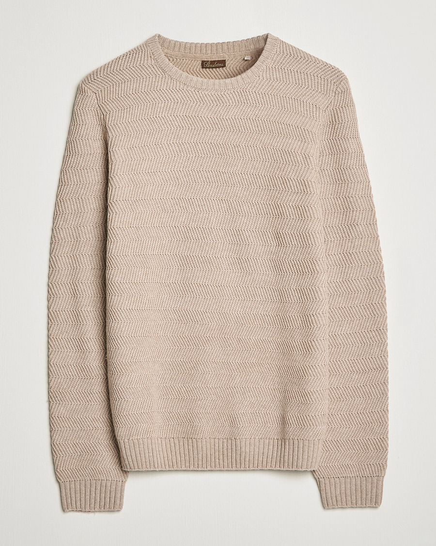 Herren | Pullover | Stenströms | Merino/Cashmere Herringbone Crew Neck Beige
