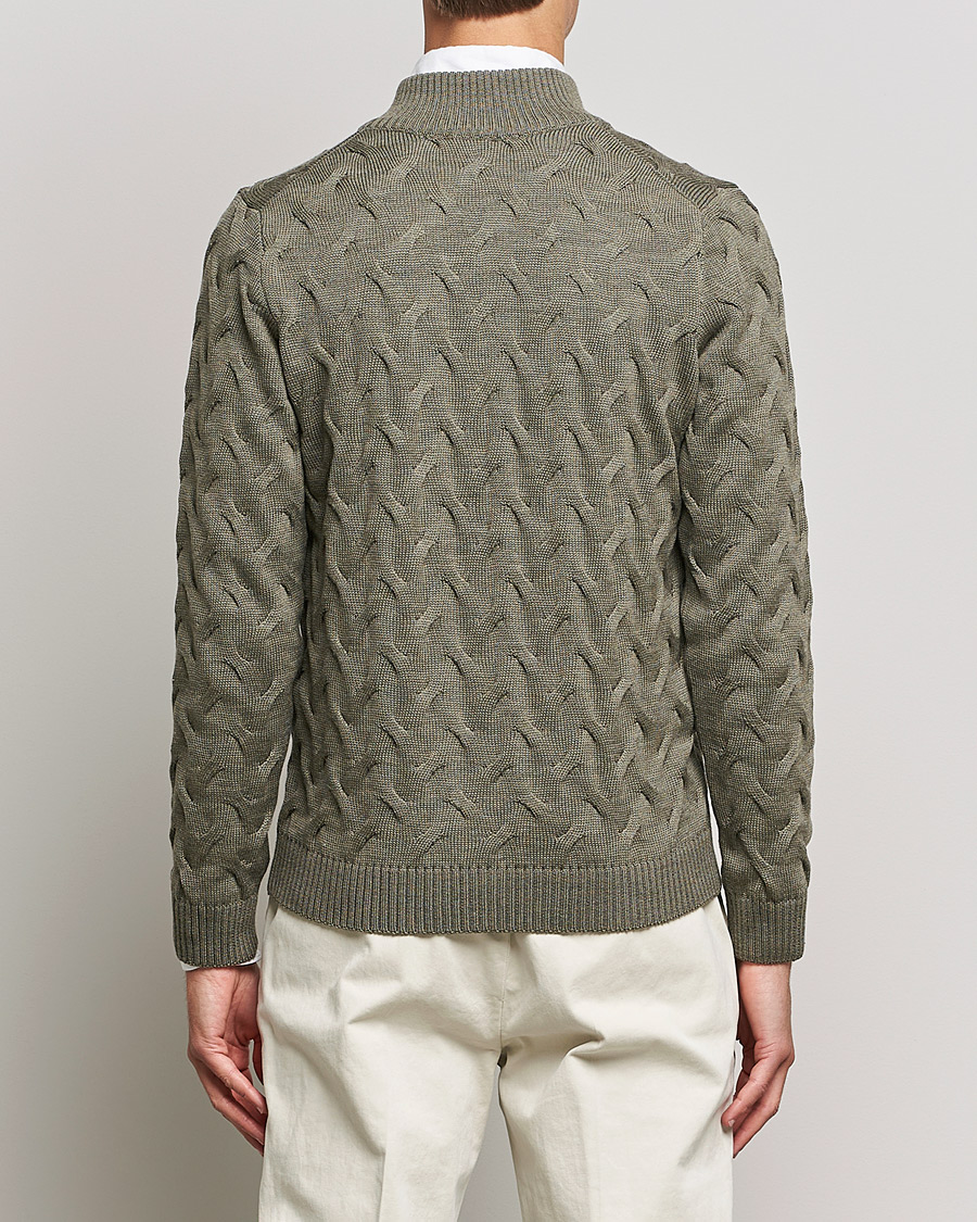 Herren | Pullover | Stenströms | Heavy Cable Merino Full Zip Cardigan Olive