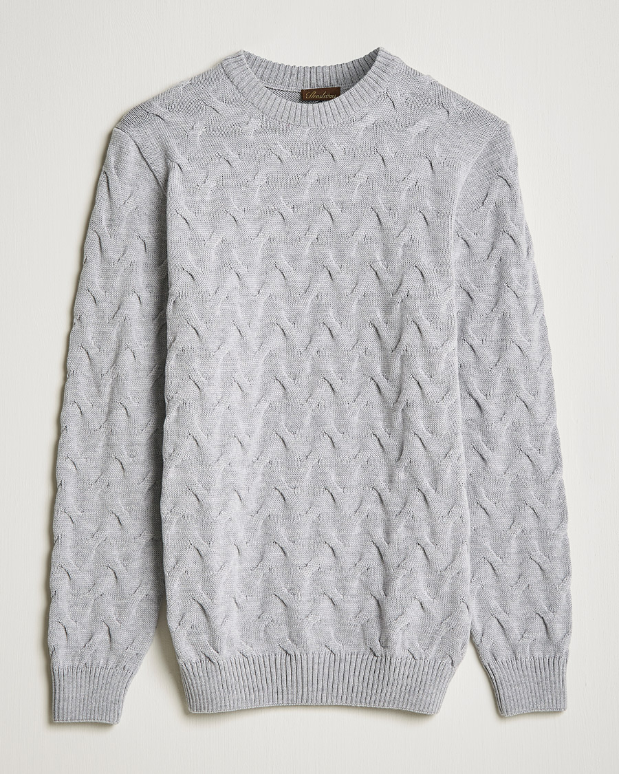 Herren | Pullover | Stenströms | Heavy Cable Merino Crew Neck Light Grey