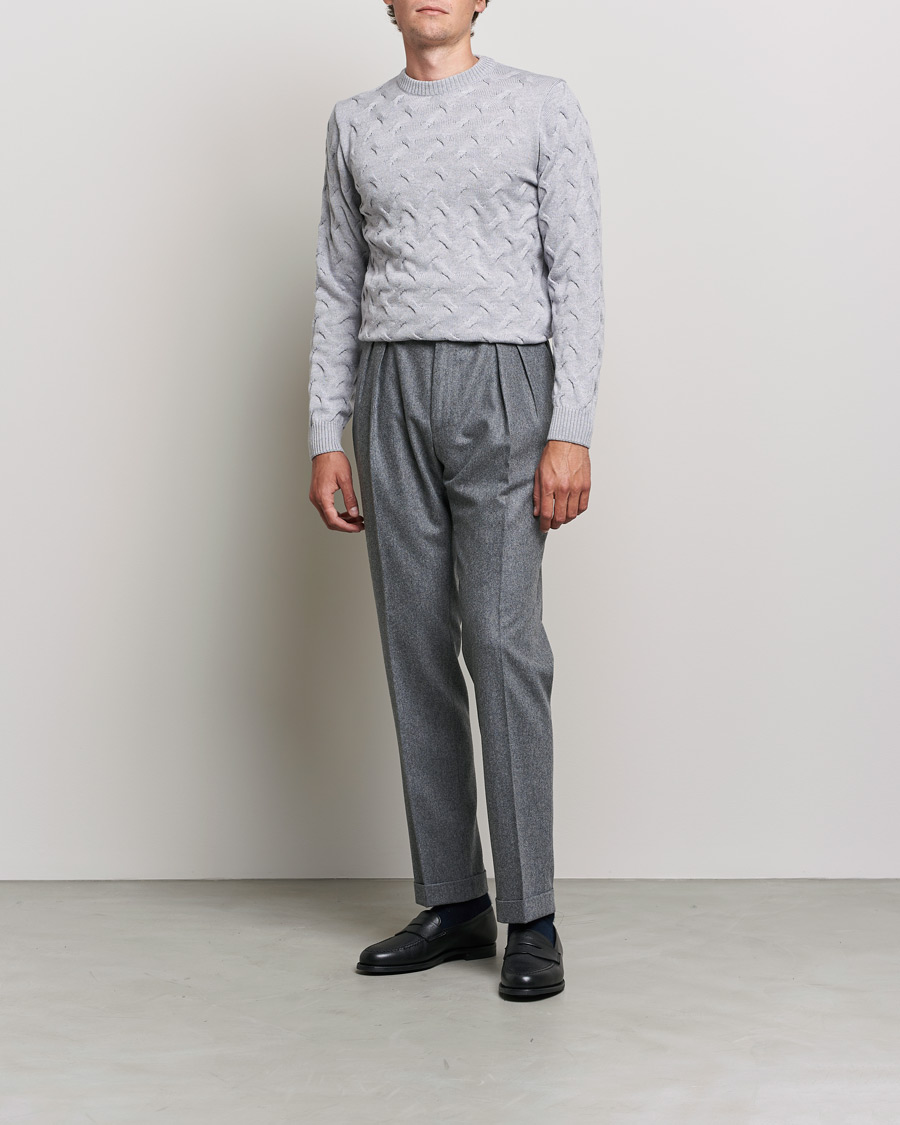 Herren | Pullover | Stenströms | Heavy Cable Merino Crew Neck Light Grey