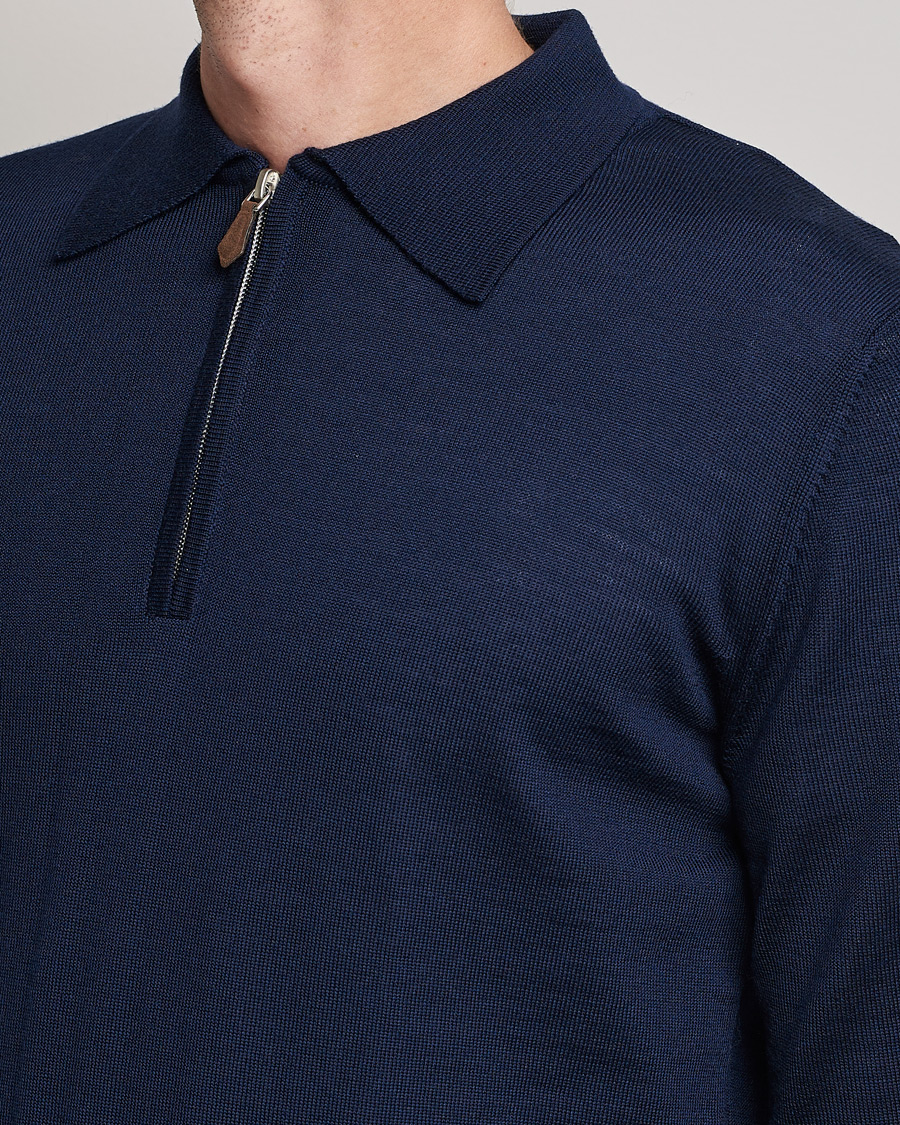 Herren | Pullover | Stenströms | Merino Half Zip Polo Navy