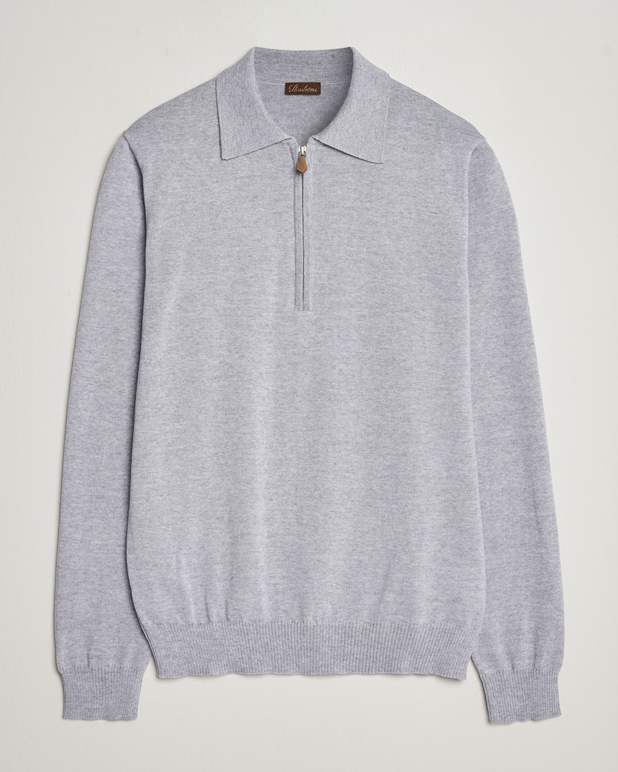 Herren | Pullover | Stenströms | Merino Wool Zip Polo Light Grey