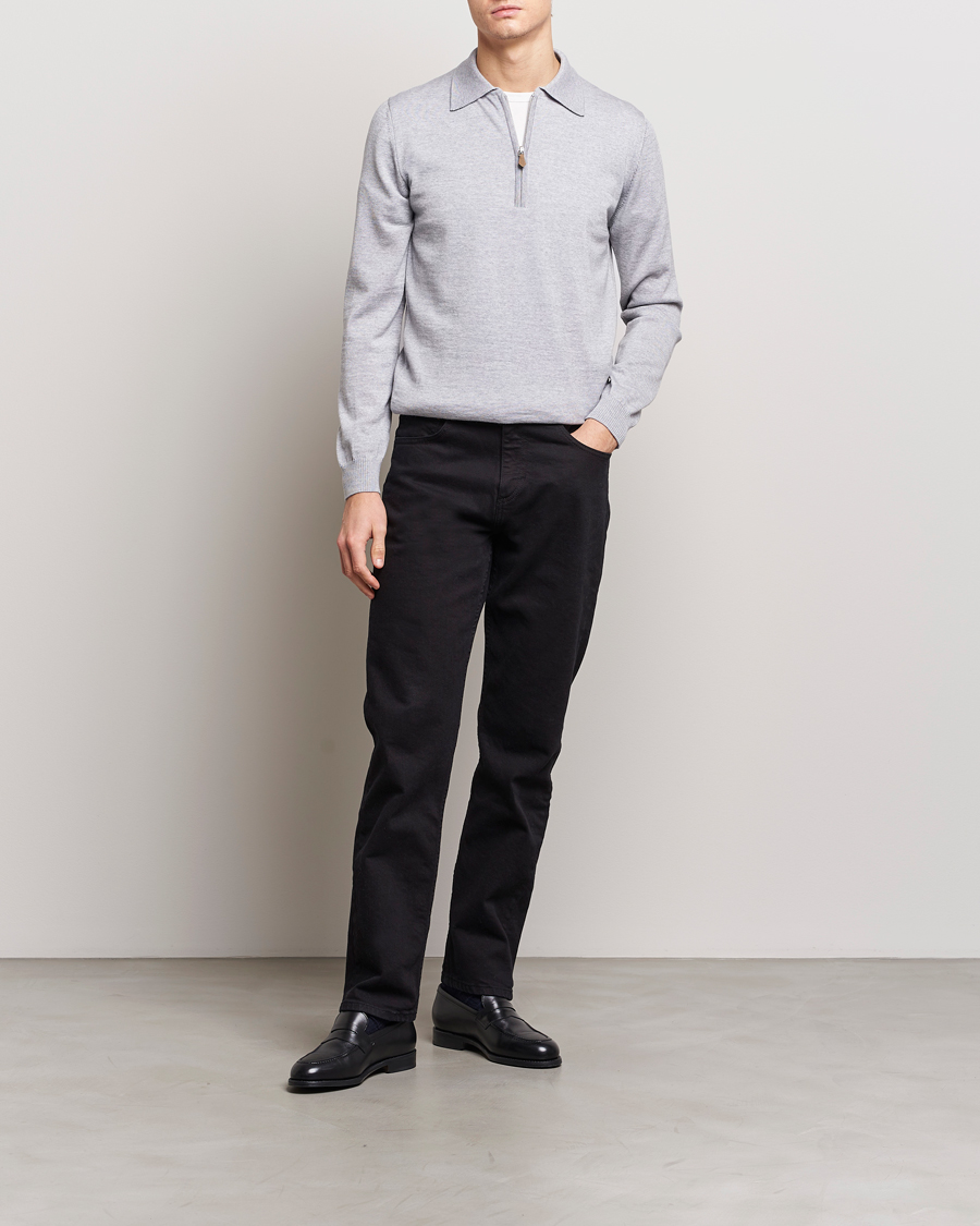 Herren | Pullover | Stenströms | Merino Wool Zip Polo Light Grey