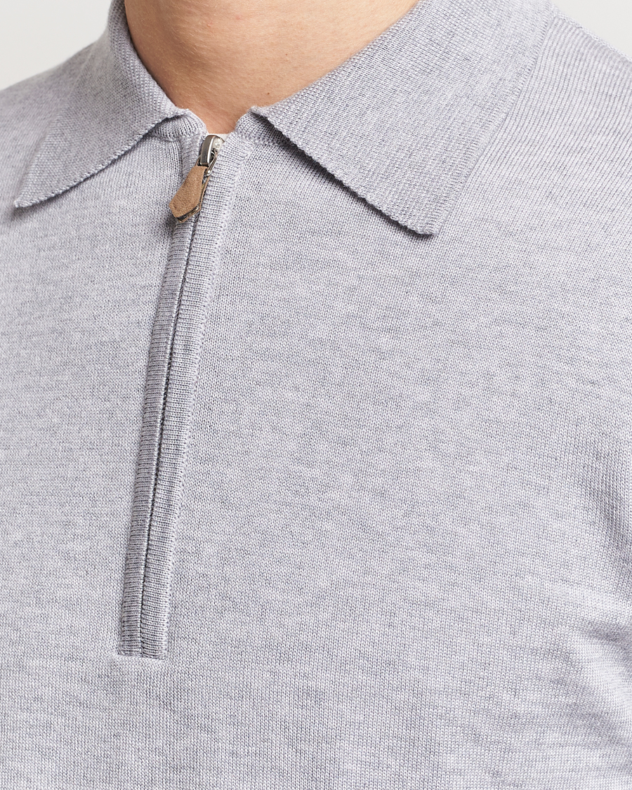 Herren | Pullover | Stenströms | Merino Wool Zip Polo Light Grey