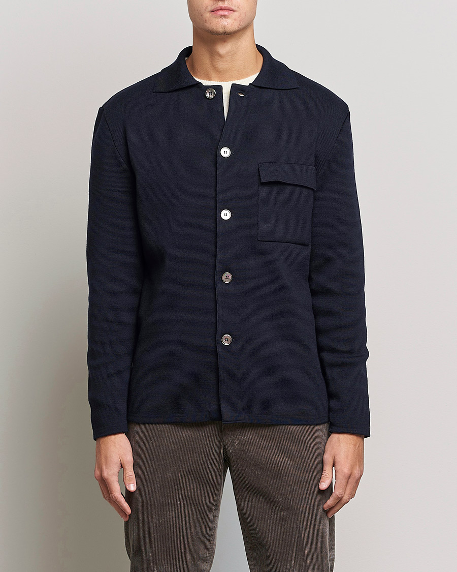 Herren | Pullover | Stenströms | Merino Chest Pocket Cardigan Navy