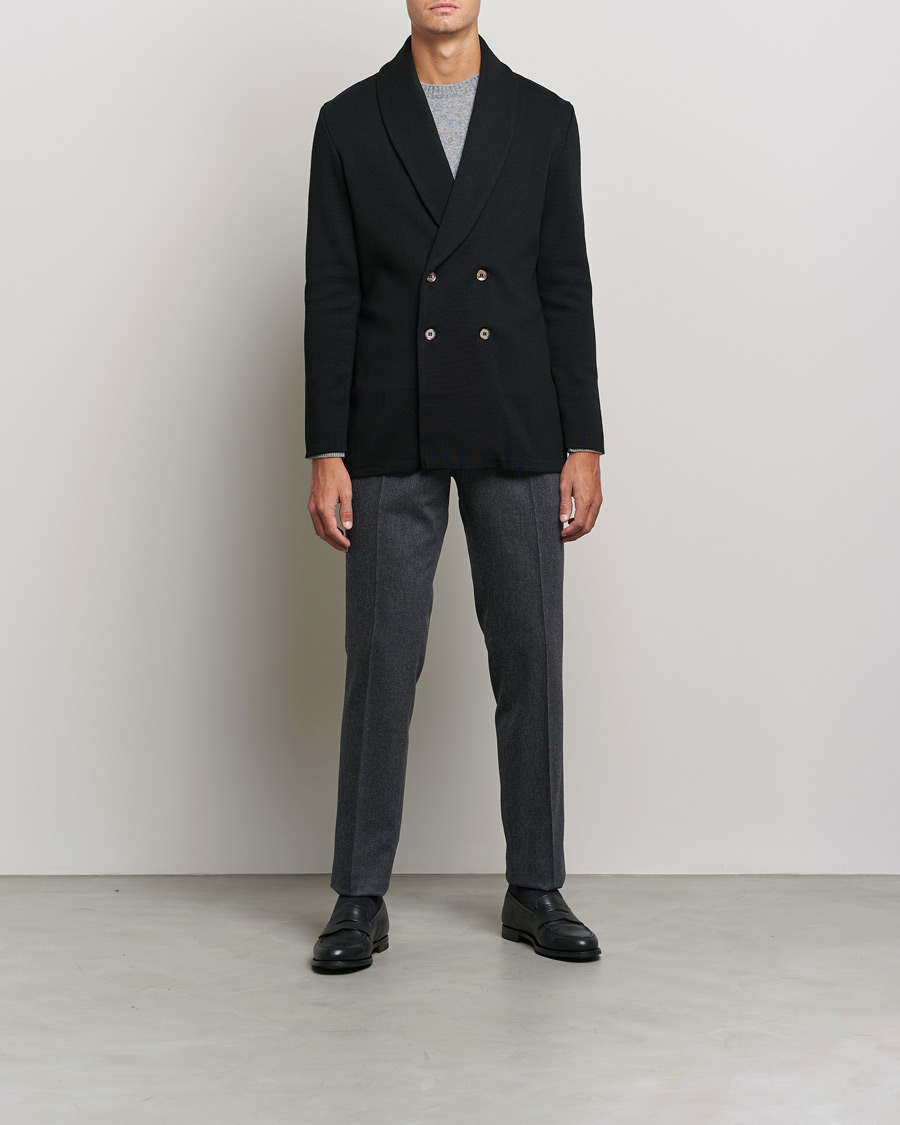 Herren | Sakkos | Stenströms | Milano Knitted Merino Tuxedo Cardigan Black