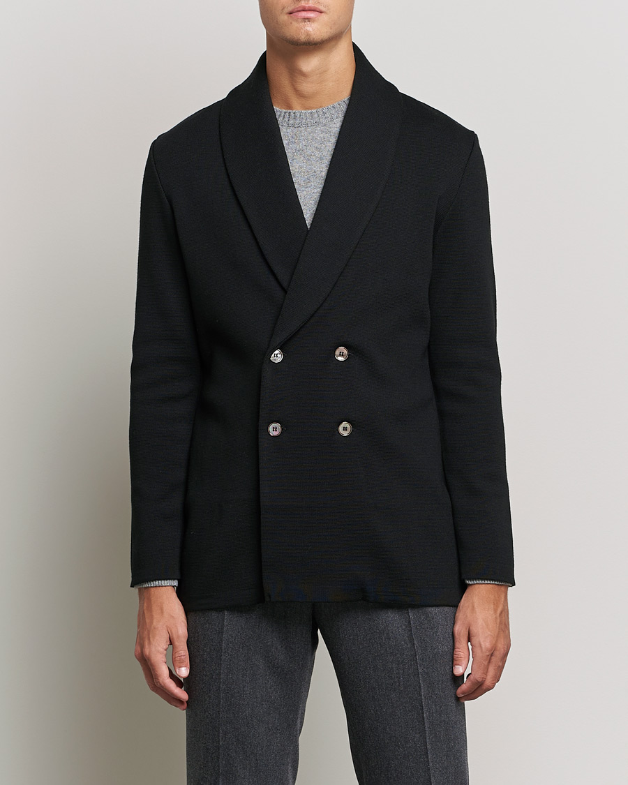 Herren | Sakkos | Stenströms | Milano Knitted Merino Tuxedo Cardigan Black
