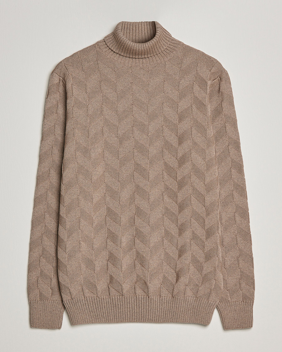 Herren | Pullover | Stenströms | Chunky Merino Structured Rollneck Camel
