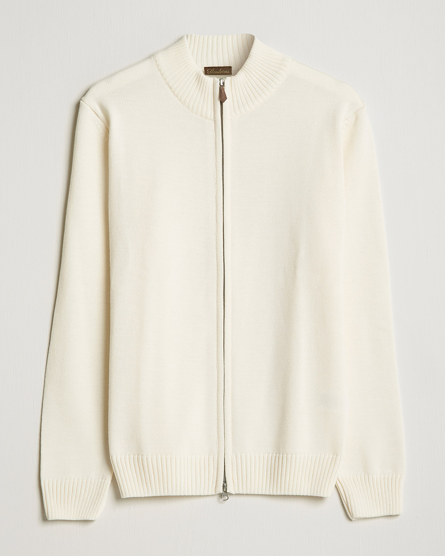 Herren | Pullover | Stenströms | Chunky Merino Full Zip Cardigan Creme White