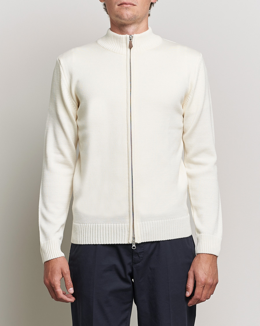 Herren | Pullover | Stenströms | Chunky Merino Full Zip Cardigan Creme White