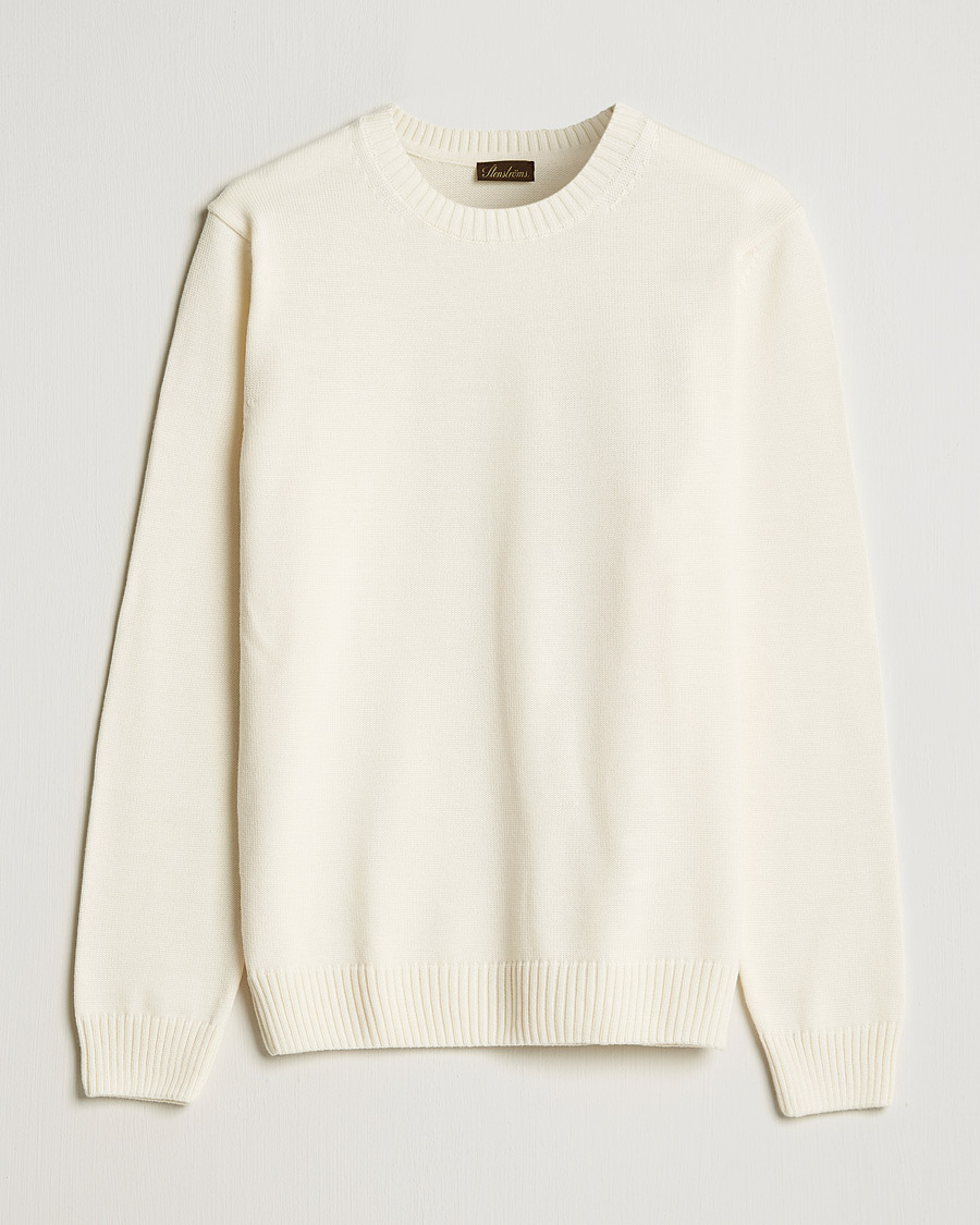 Herren | Pullover | Stenströms | Chunky Merino Crew Neck Creme White
