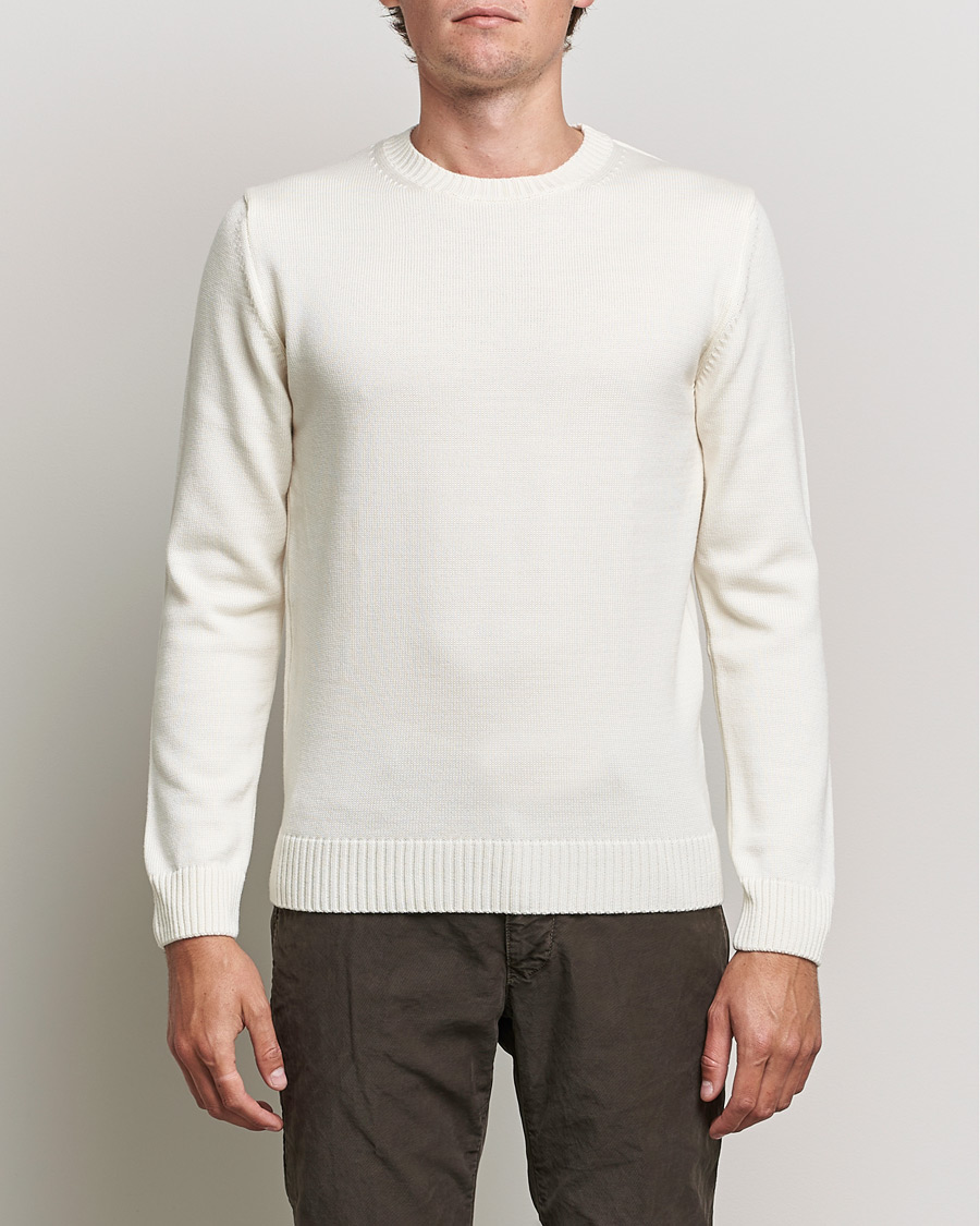 Herren | Pullover | Stenströms | Chunky Merino Crew Neck Creme White