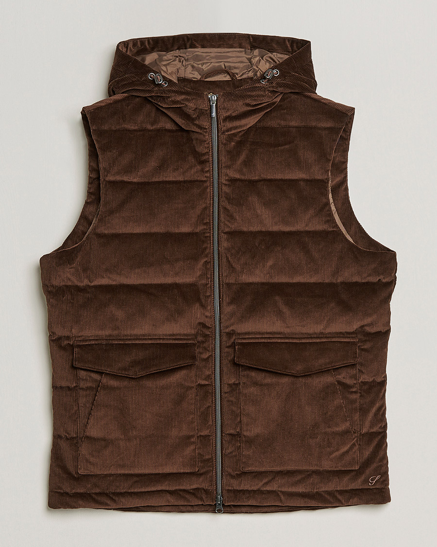Herren | Jacken | Stenströms | Hooded Corduroy Vest Brown