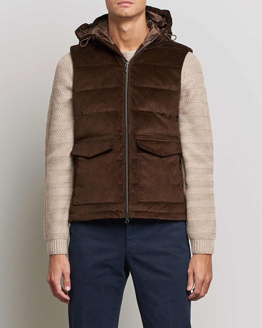 Herren | Jacken | Stenströms | Hooded Corduroy Vest Brown