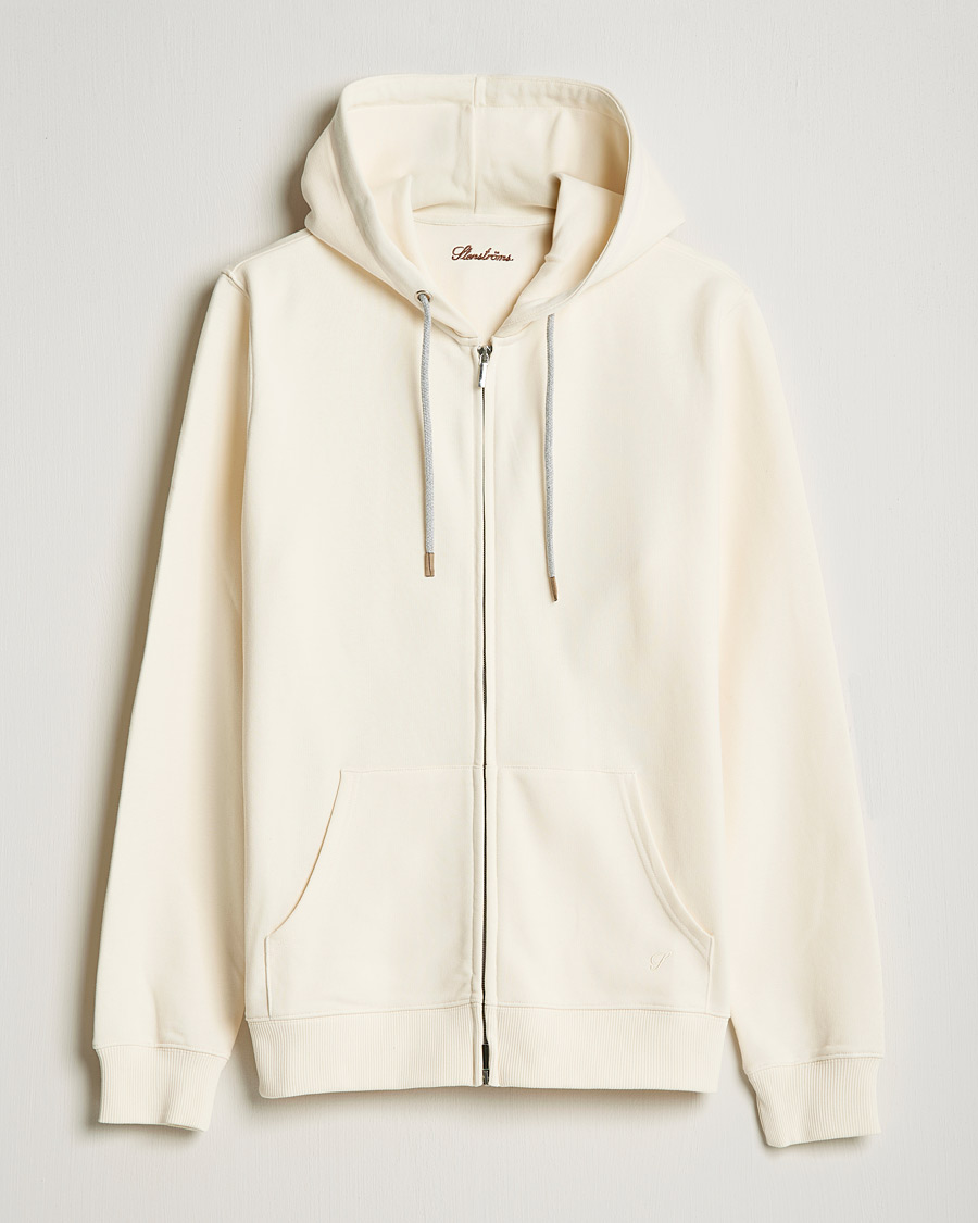 Herren | Pullover | Stenströms | Cotton Jersey Full Zip Hoodie Creme White