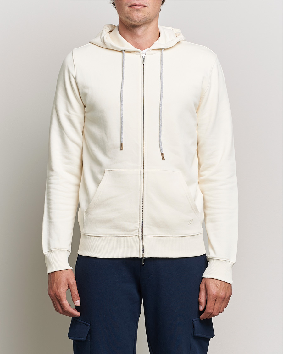 Herren | Pullover | Stenströms | Cotton Jersey Full Zip Hoodie Creme White
