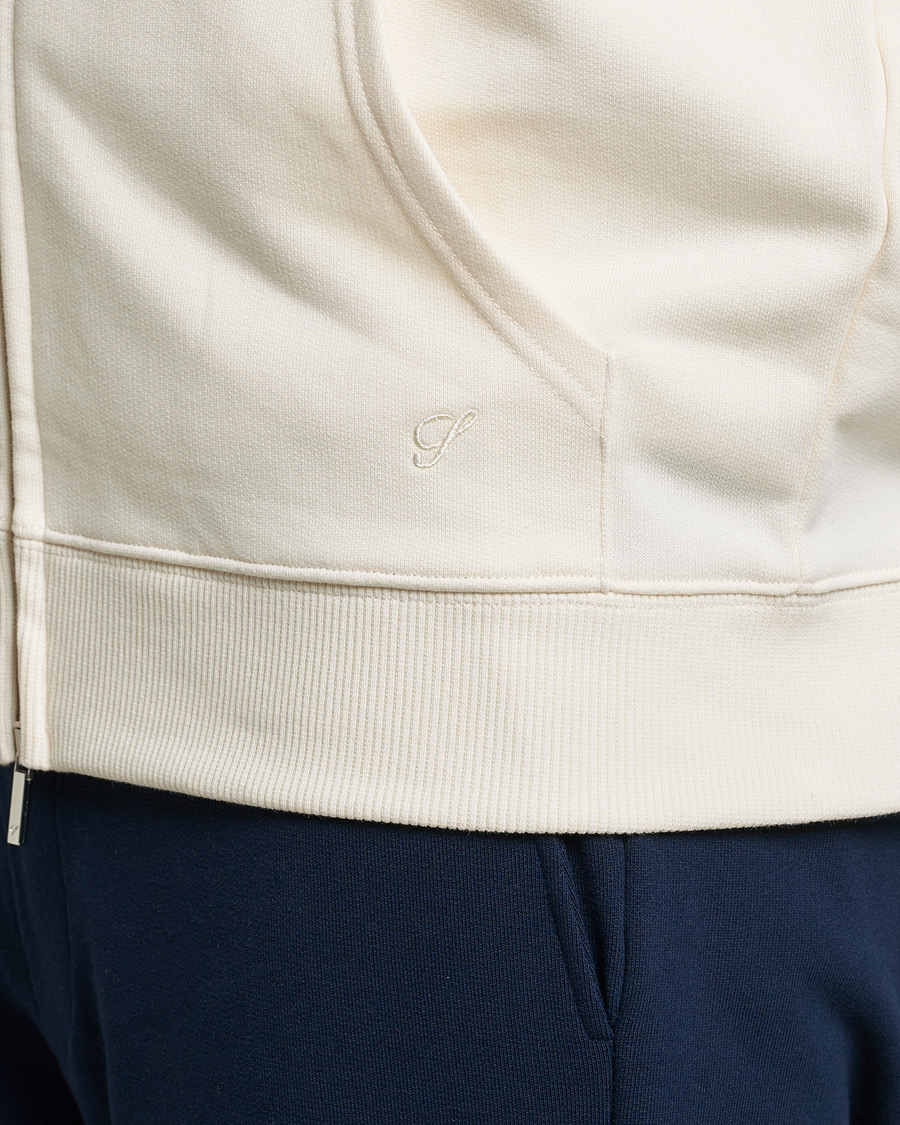 Herren | Pullover | Stenströms | Cotton Jersey Full Zip Hoodie Creme White