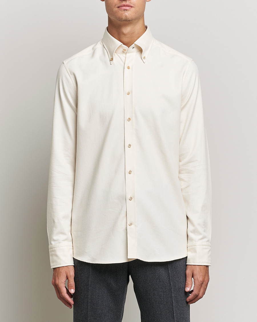 Herren | Flannellhemden | Stenströms | Slimline Flannel Shirt Off White