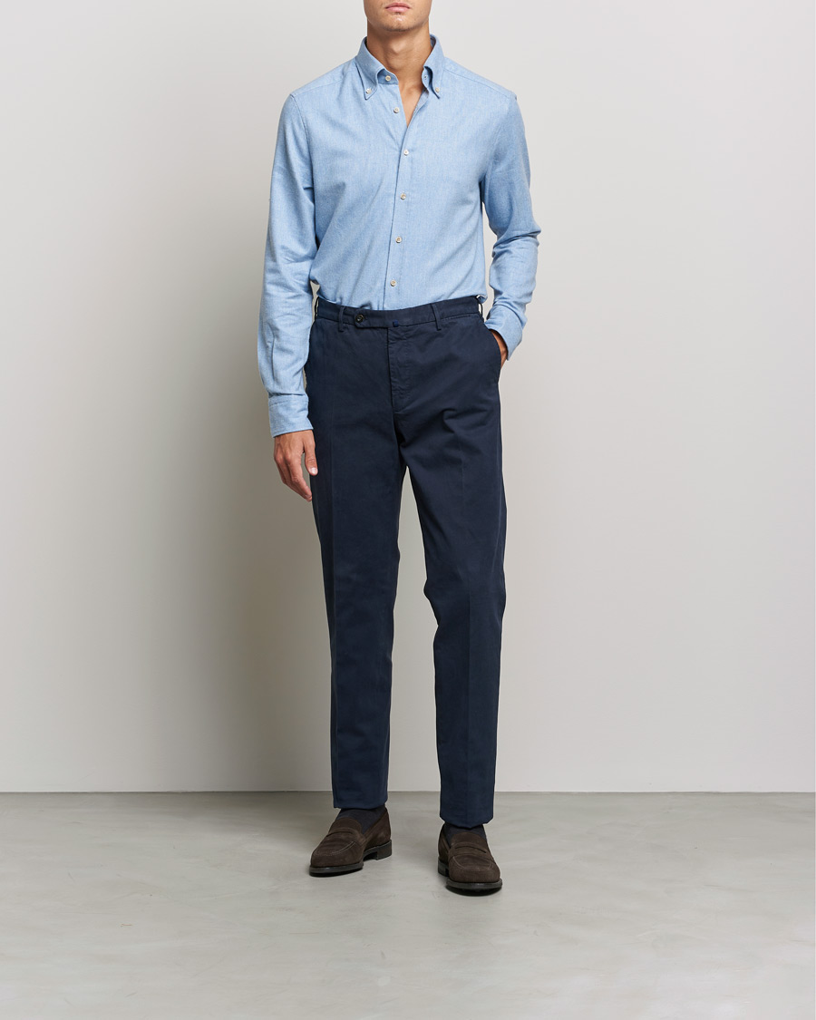 Herren | Hemden | Stenströms | Slimline Flannel Shirt Light Blue