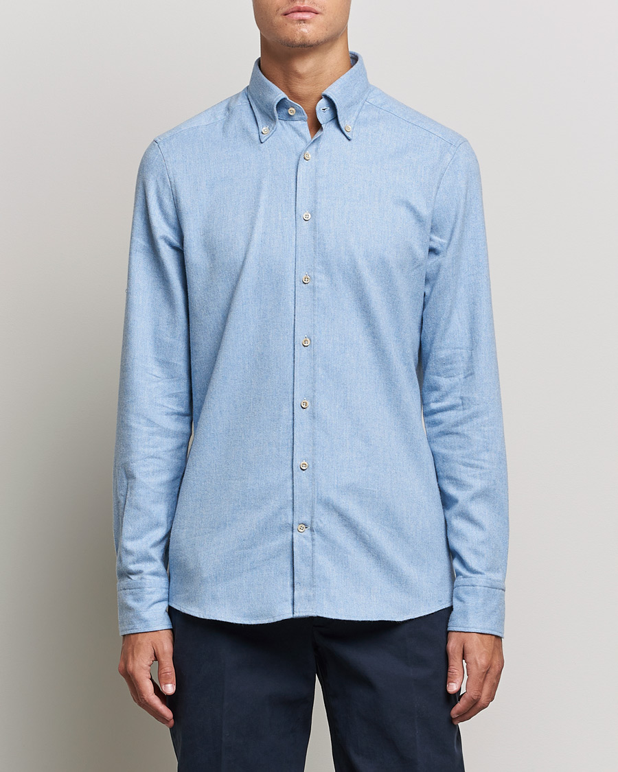 Herren | Hemden | Stenströms | Slimline Flannel Shirt Light Blue