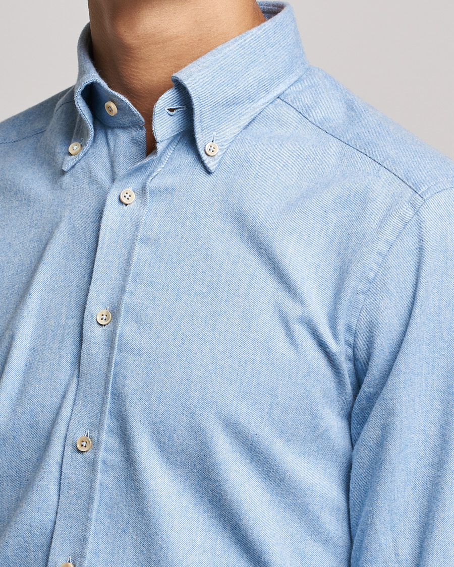 Herren | Hemden | Stenströms | Slimline Flannel Shirt Light Blue